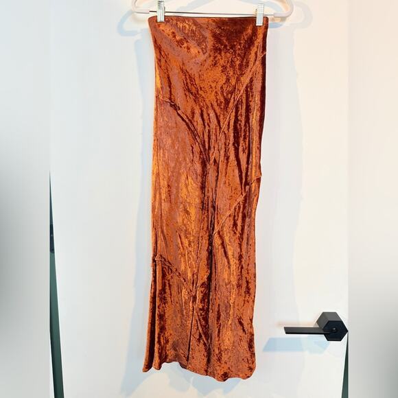 Free People Solid Serious Swagger Skirt Velvet Copper Midi Skirt - Large - Picture 4 of 8